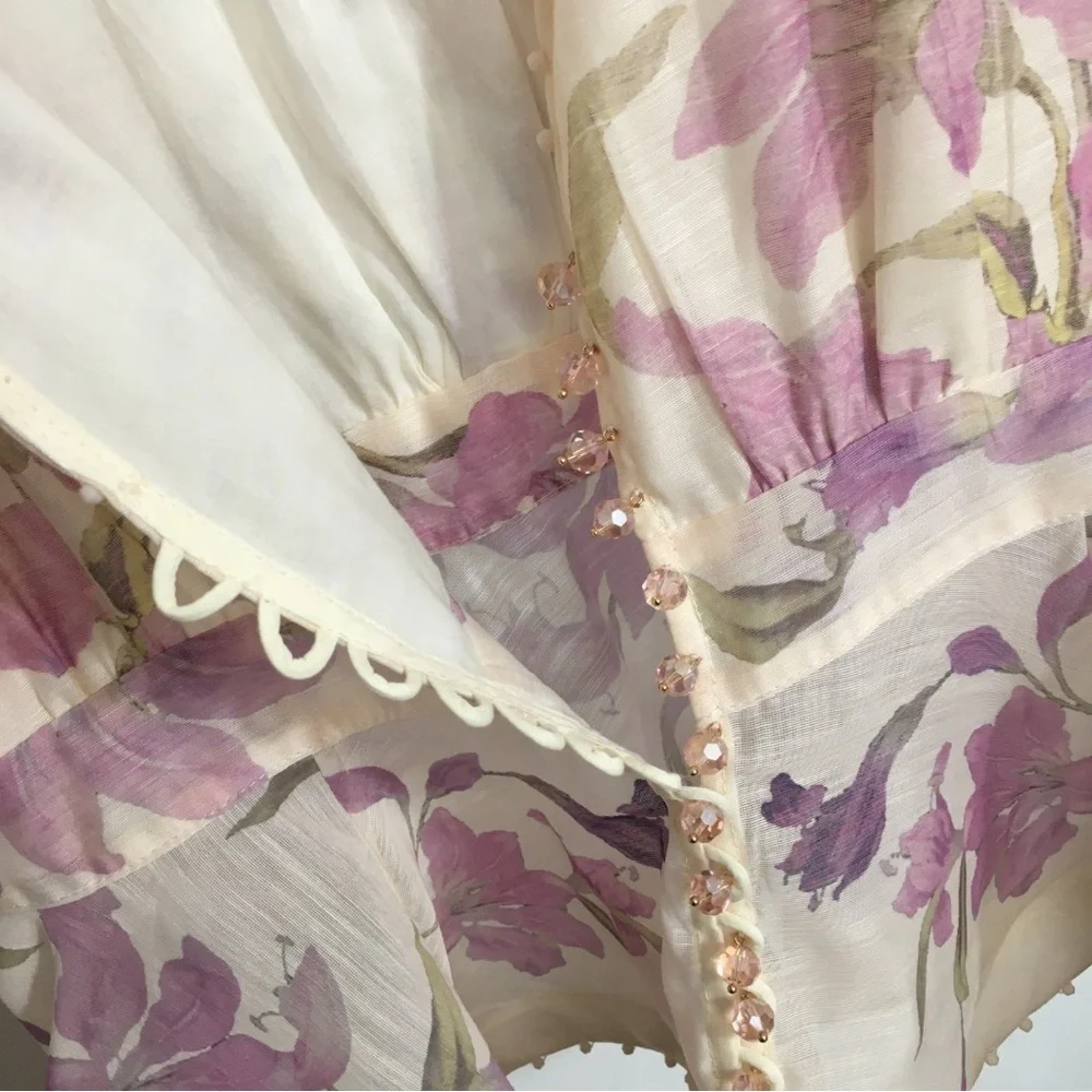 ZIMMERMANN Floral Two Piece Set Blouse & Shorts Lightweight Beach Spring - Picture 4 of 7